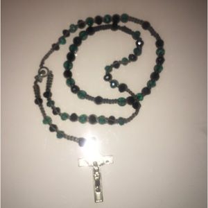 Vintage French style Rosary , green and blue crystalline glass beads . European